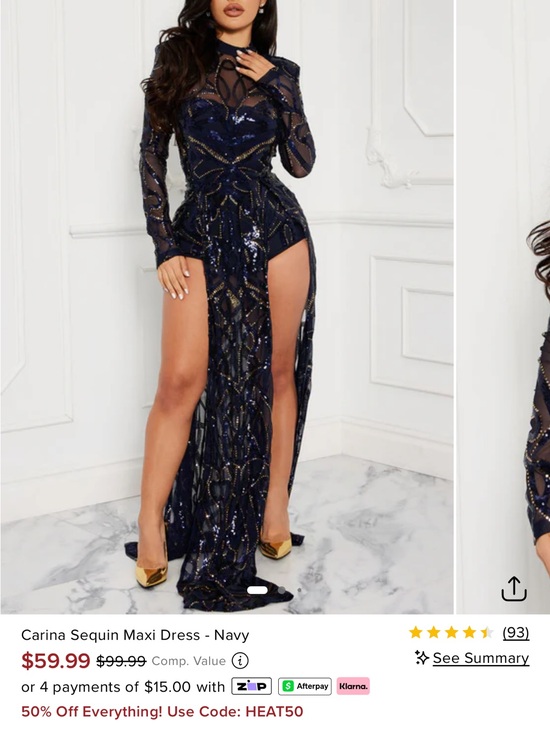 Fashion Nova Dresses & Skirts - Navy Sequin Maxi Dress - Elegant Long-Sleeve Evening Gown